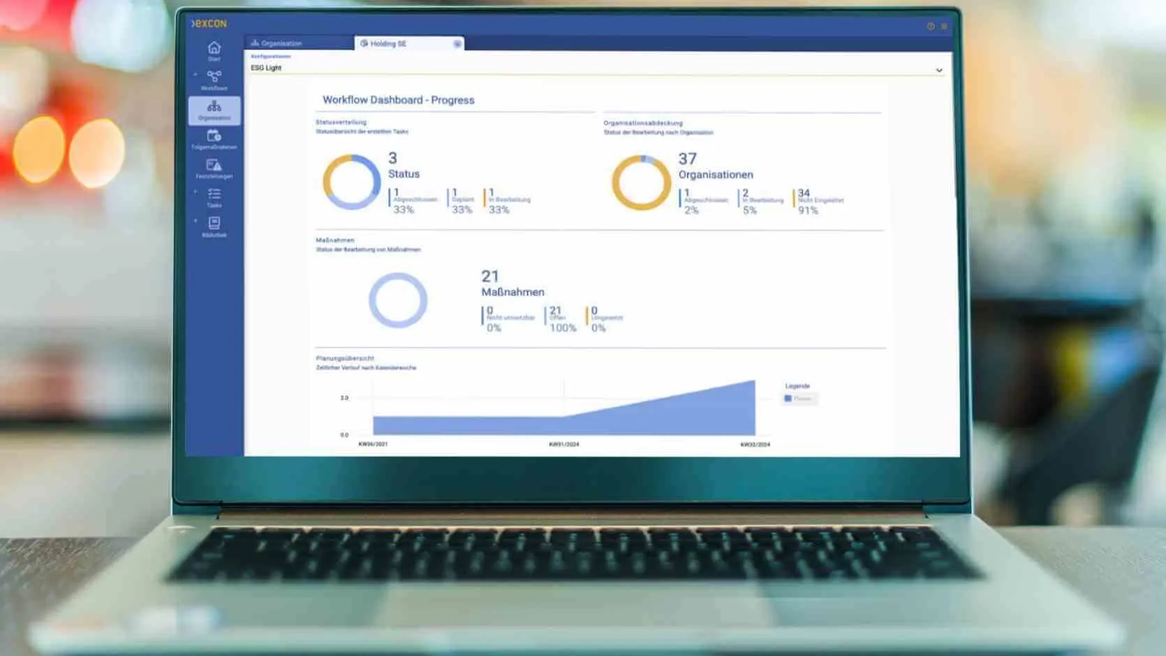 Bildschirm mit Dashboard der ex:plore Audit-Software