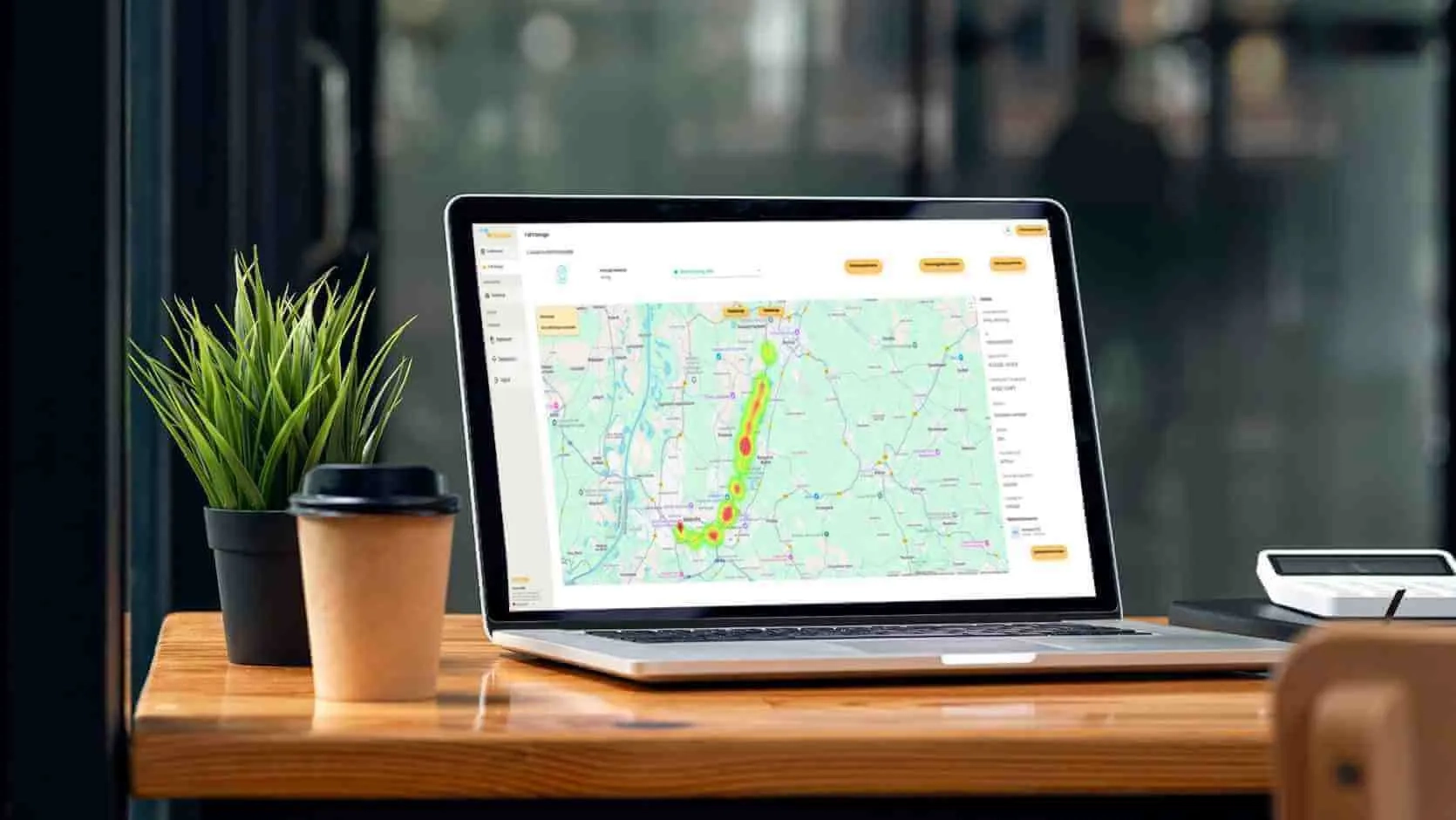 Bildschirm mit Heatmap der Fahrzeugtracking-Software ex:tracked
