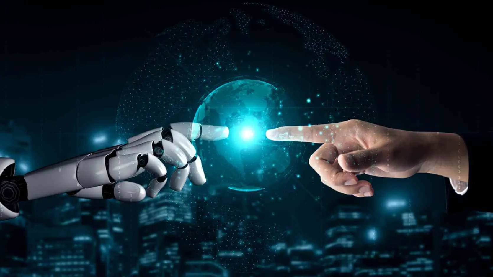 Neue Impulse durch KI bei EXCON AI- und Menschenhand zeigen zusammen auf digitale Welt