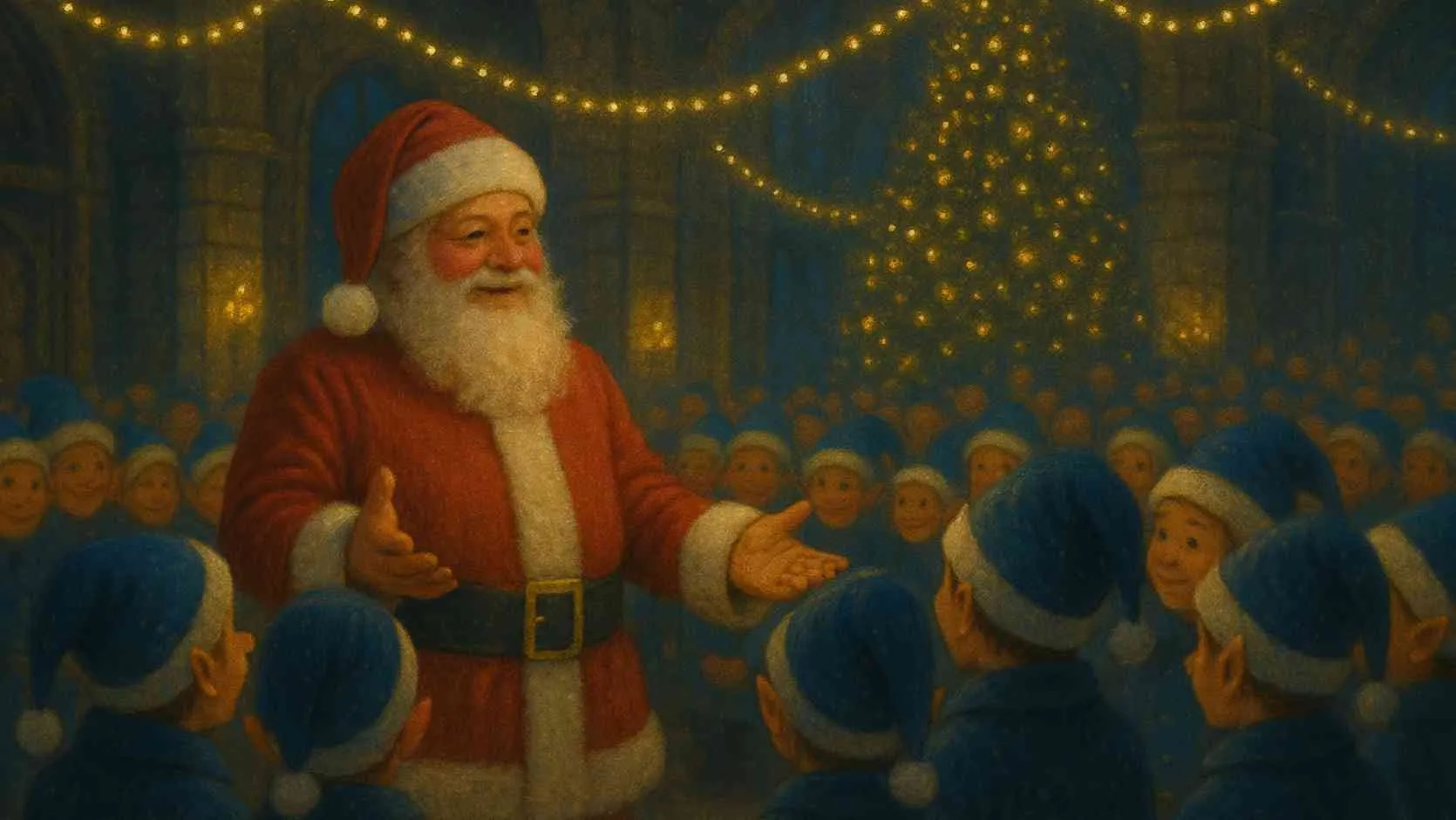 Weihnachtsmann mit den Wichteln von Exconia