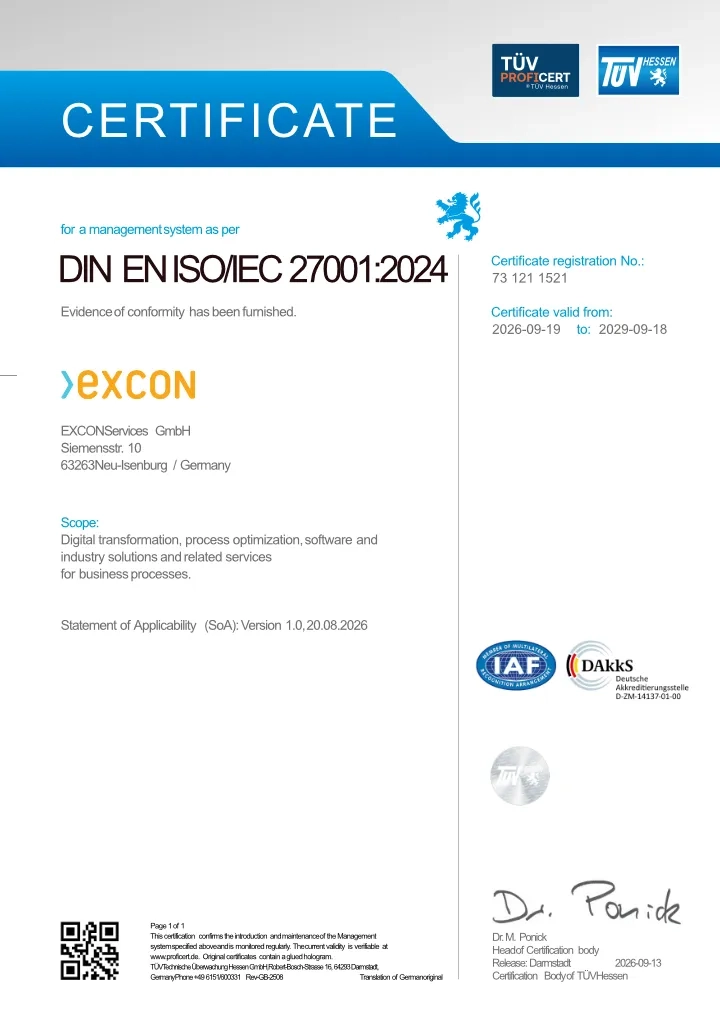 EXCON ISO Certification for Information Security ISO 27001