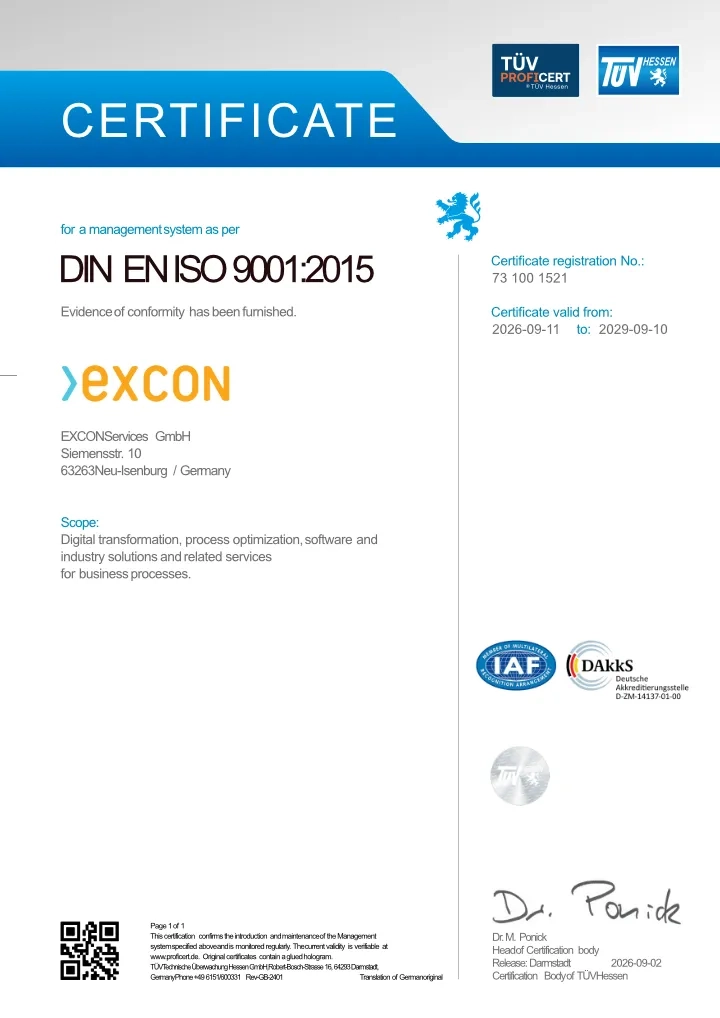 EXCON ISO Certification: Quality Management ISO 9001