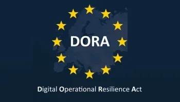 Europäische Landkarte mit Sternen und Schriftzug DORA: Digital Operational Resilience Act